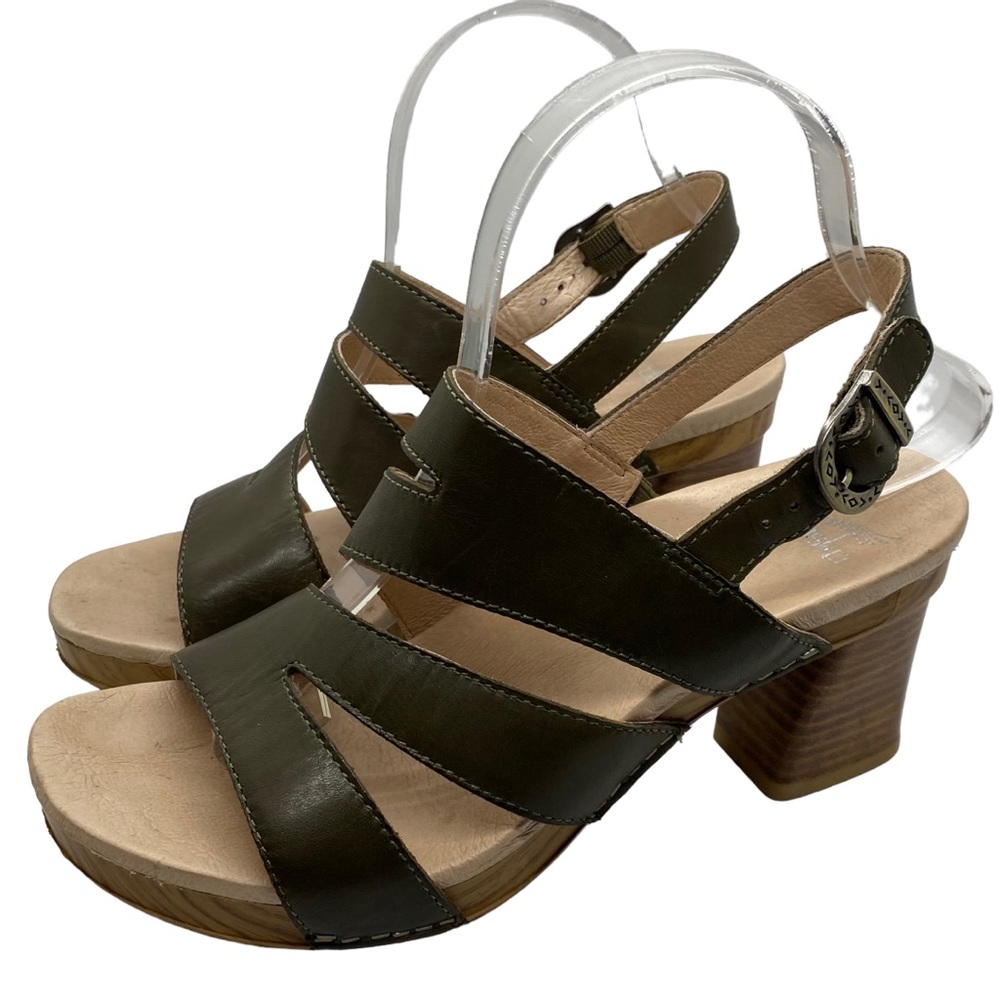 Dansko Olive Green Leather Strappy Block Heel Sandals